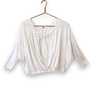 Free People White Linen Boho Wrap Top